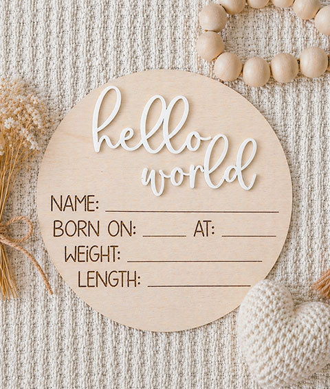 Personalized Birth Stats Wood Announcement | Hello World